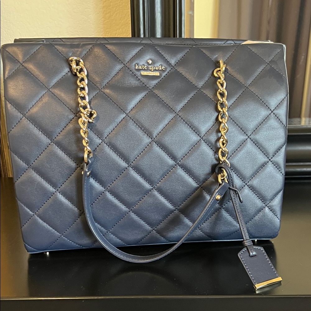 Kate Spade Blue Quilted Shoulder Bag with Gold Chain